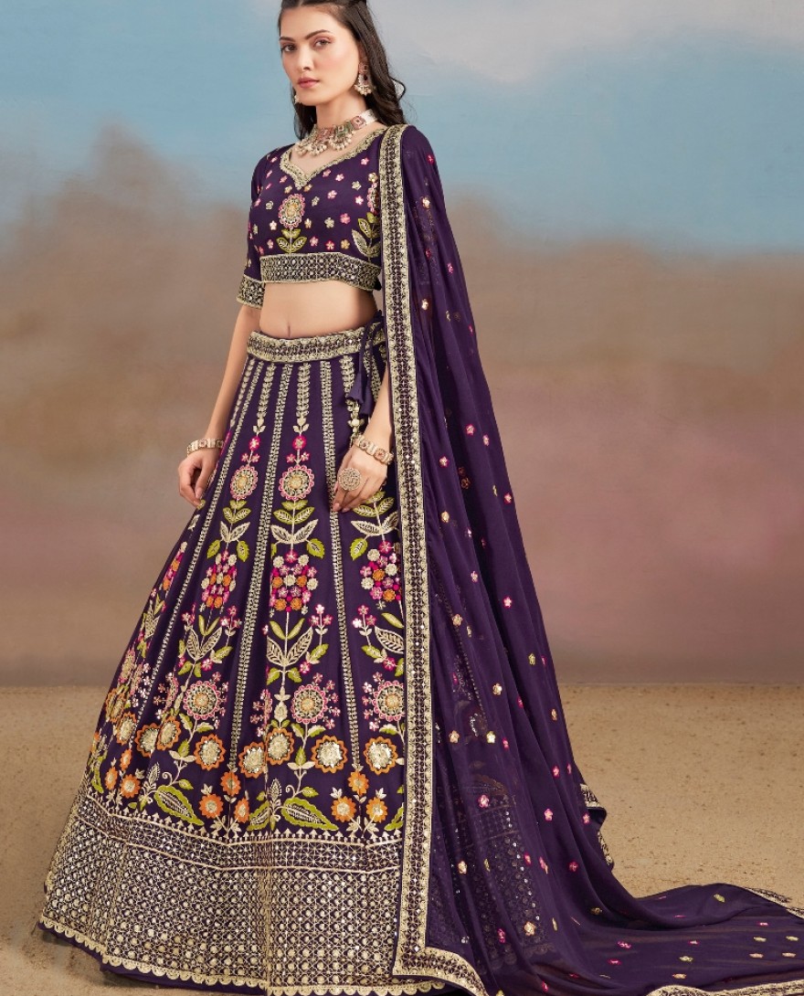 6008 - PURPLE MULTI COLOR THREADS WORK FESTIVE LEHENGA CHOLI